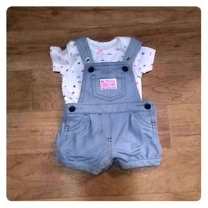 3 month overalls and 3-6 month onesie